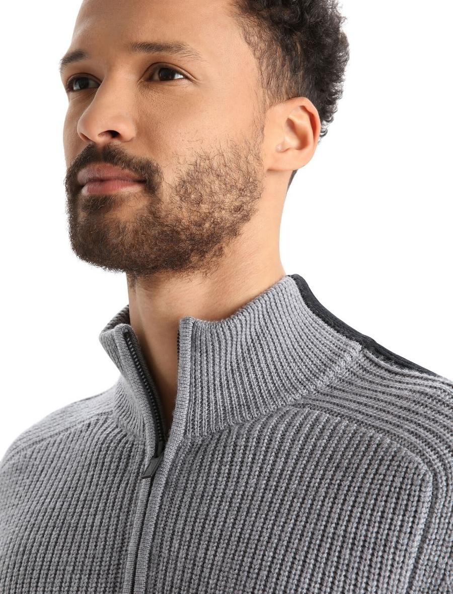 Gritstone Heather / Black Icebreaker Merino Lodge Long Sleeve Half Zip Men's Sweaters | AU 1212MQZA